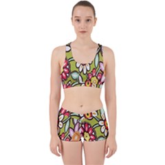 Flowers Fabrics Floral Design Work It Out Sports Bra Set