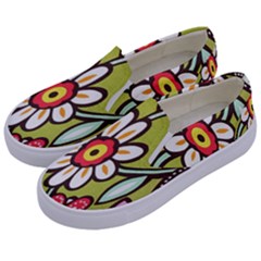 Flowers Fabrics Floral Design Kids  Canvas Slip Ons by Celenk