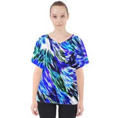 Abstract Background Blue White V-neck Dolman Drape Top