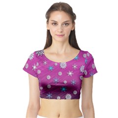 Snowflakes 3d Random Overlay Short Sleeve Crop Top by Celenk