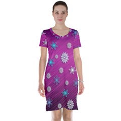 Snowflakes 3d Random Overlay Short Sleeve Nightdress by Celenk