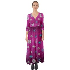 Snowflakes 3d Random Overlay Button Up Boho Maxi Dress by Celenk