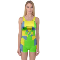 Fabric 3d Geometric Circles Lime One Piece Boyleg Swimsuit by Celenk