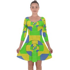 Fabric 3d Geometric Circles Lime Quarter Sleeve Skater Dress