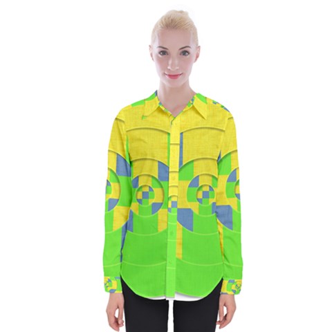 Fabric 3d Geometric Circles Lime Womens Long Sleeve Shirt by Celenk