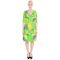 Fabric 3d Geometric Circles Lime Wrap Up Cocktail Dress