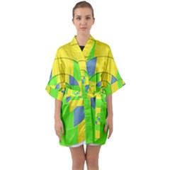 Fabric 3d Geometric Circles Lime Quarter Sleeve Kimono Robe