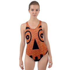 Fabric Halloween Pumpkin Funny Cut-out Back One Piece Swimsuit