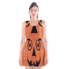 Fabric Halloween Pumpkin Funny Scoop Neck Skater Dress by Celenk