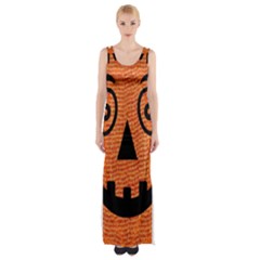 Fabric Halloween Pumpkin Funny Maxi Thigh Split Dress by Celenk