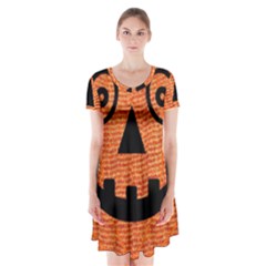 Fabric Halloween Pumpkin Funny Short Sleeve V-neck Flare Dress by Celenk