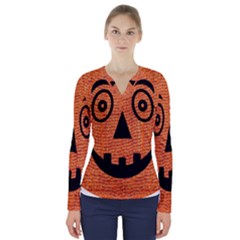 Fabric Halloween Pumpkin Funny V-neck Long Sleeve Top