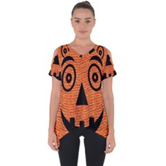 Fabric Halloween Pumpkin Funny Cut Out Side Drop Tee by Celenk