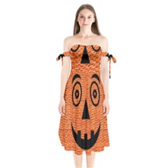 Fabric Halloween Pumpkin Funny Shoulder Tie Bardot Midi Dress by Celenk