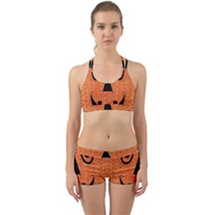 Fabric Halloween Pumpkin Funny Back Web Sports Bra Set by Celenk