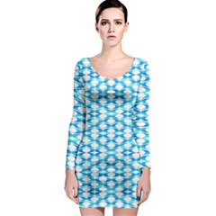 Fabric Geometric Aqua Crescents Long Sleeve Bodycon Dress by Celenk