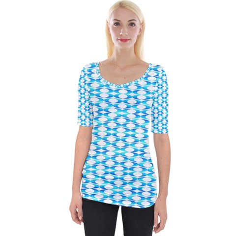 Fabric Geometric Aqua Crescents Wide Neckline Tee by Celenk