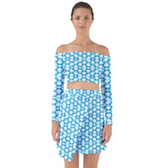 Fabric Geometric Aqua Crescents Off Shoulder Top With Skirt Set