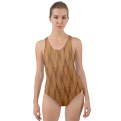 Wood Background Backdrop Plank Cut-out Back One Piece Swimsuit by Celenk