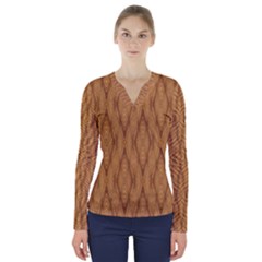 Wood Background Backdrop Plank V-neck Long Sleeve Top