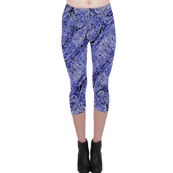 Texture Blue Neon Brick Diagonal Capri Leggings 