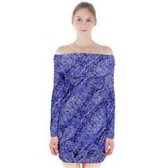 Texture Blue Neon Brick Diagonal Long Sleeve Off Shoulder Dress by Celenk