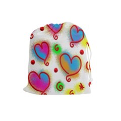 Love Hearts Shapes Doodle Art Drawstring Pouches (Large) 