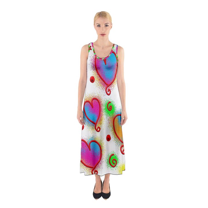 Love Hearts Shapes Doodle Art Sleeveless Maxi Dress