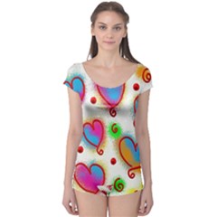 Love Hearts Shapes Doodle Art Boyleg Leotard 