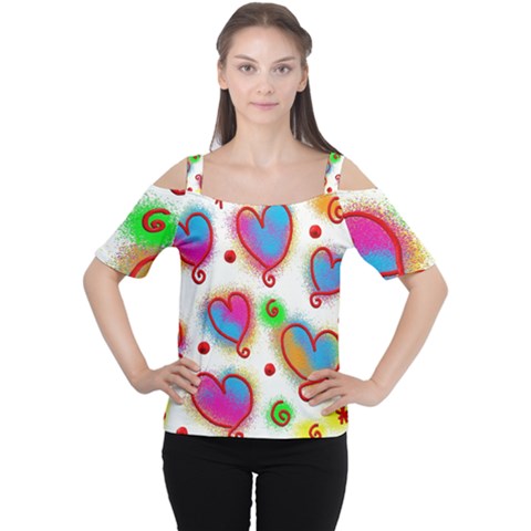 Love Hearts Shapes Doodle Art Cutout Shoulder Tee by Celenk