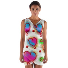 Love Hearts Shapes Doodle Art Wrap Front Bodycon Dress