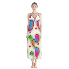 Love Hearts Shapes Doodle Art Button Up Chiffon Maxi Dress