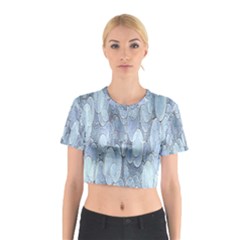 Bubbles Texture Blue Shades Cotton Crop Top by Celenk