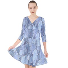 Bubbles Texture Blue Shades Quarter Sleeve Front Wrap Dress	