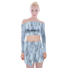 Bubbles Texture Blue Shades Off Shoulder Top With Mini Skirt Set