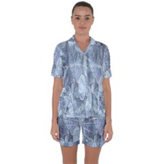 Bubbles Texture Blue Shades Satin Short Sleeve Pyjamas Set