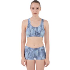 Bubbles Texture Blue Shades Work It Out Sports Bra Set by Celenk