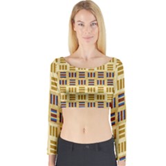 Textile Texture Fabric Material Long Sleeve Crop Top by Celenk