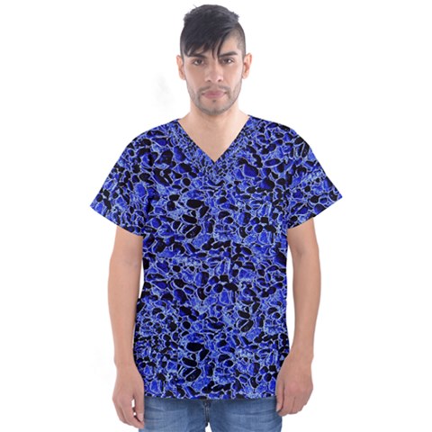 Texture Structure Electric Blue Men s V-neck Scrub Top by Celenk