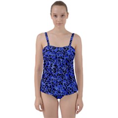 Texture Structure Electric Blue Twist Front Tankini Set