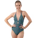 Texture Background Pattern Halter Cut-Out One Piece Swimsuit View1