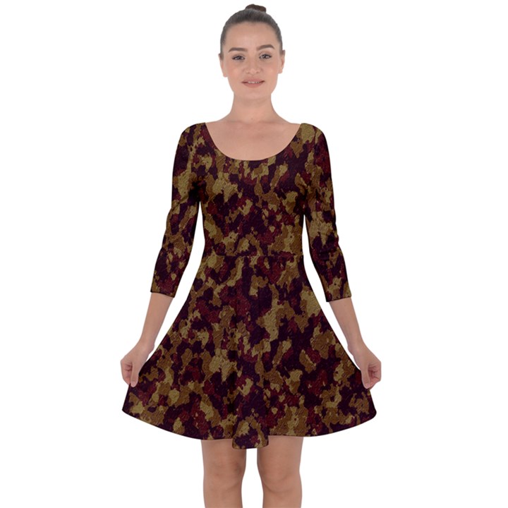 Camouflage Tarn Forest Texture Quarter Sleeve Skater Dress