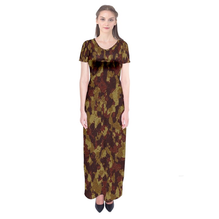 Camouflage Tarn Forest Texture Short Sleeve Maxi Dress