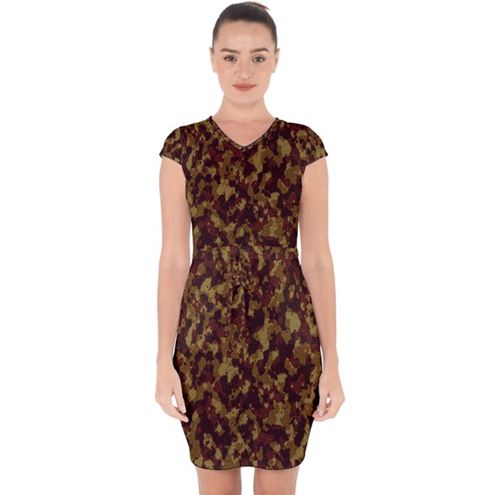 Camouflage Tarn Forest Texture Capsleeve Drawstring Dress 