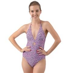 Texture Surface Backdrop Background Halter Cut-out One Piece Swimsuit