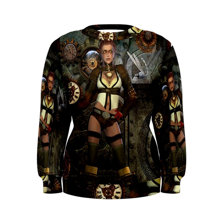 Steampunk, Steampunk Women With Clocks And Gears Women s Sweatshirt