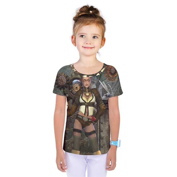 Steampunk, Steampunk Women With Clocks And Gears Kids  One Piece Tee