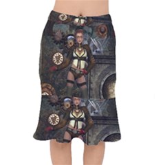 Steampunk, Steampunk Women With Clocks And Gears Mermaid Skirt by FantasyWorld7