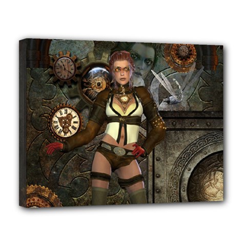 Steampunk, Steampunk Women With Clocks And Gears Canvas 14  X 11  by FantasyWorld7