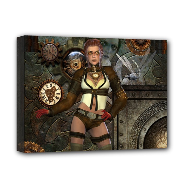 Steampunk, Steampunk Women With Clocks And Gears Deluxe Canvas 16  x 12  